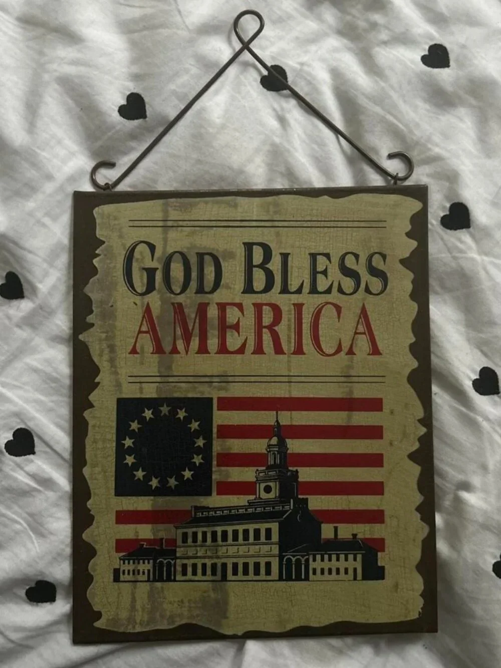 Hanging God Bless America Metal Sign